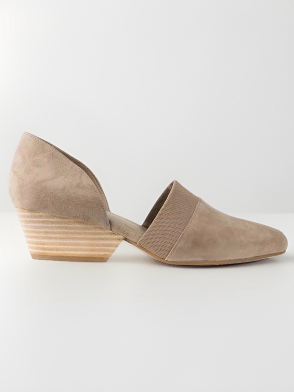 EILEEN FISHER Hilly Wedge d'Orsay Suede Heels Slip On Shoes Sz 11 Nude/Beige